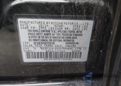 2014 Nissan Sentra S z USA, uszkodzony, nr VIN 3N1AB7AP9EY322185